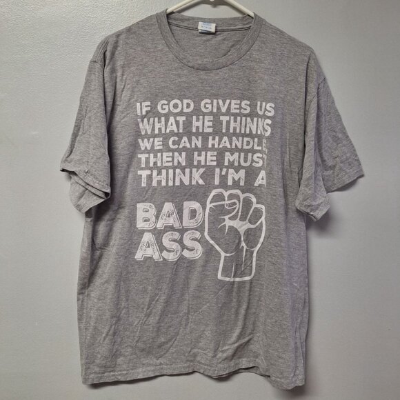 God Gives Handle Bad Ass Tee Shirt Gray Mens XL Port Religious Strong Christian - Picture 8 of 8
